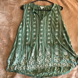 Lucky brand green and white detail tie neck sleeveless tank